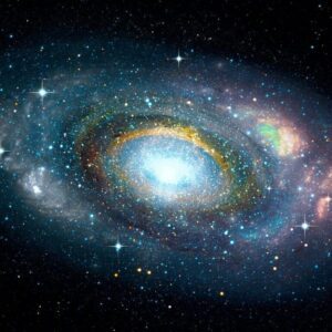 Space background with spiral galaxy and stars, 3D illustration